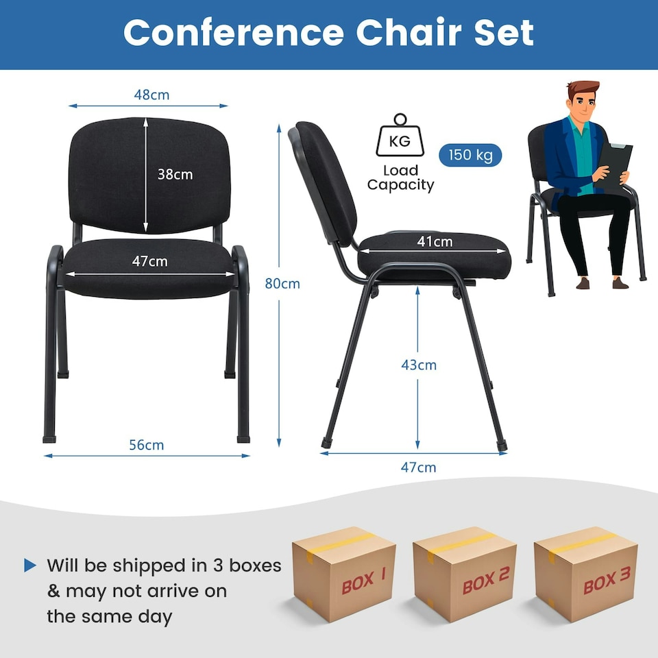 image 1 of COSTWAY Set of 5 Meeting Room Office Chairs Stackable Black