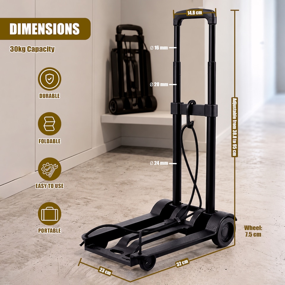 image 1 of GEEZY Folding Hand Truck with 30kg Capacity, Lightweight Luggage Trolley