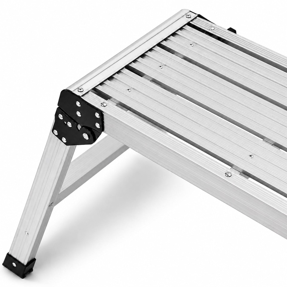 image 1 of 150kg Folding Aluminium Work Platform Step Up Bench Ladder EN131 | Silver