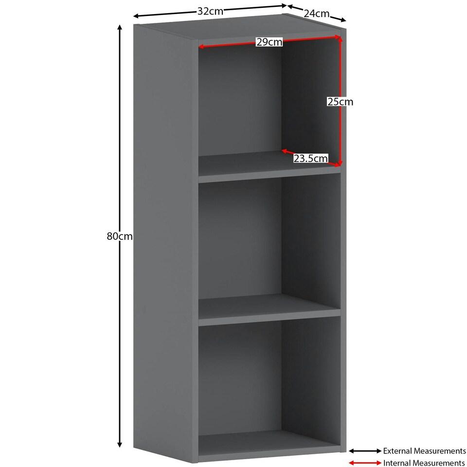 image 1 of Vida Designs Oxford 3 Tier Cube Bookcase Display Storage, Grey