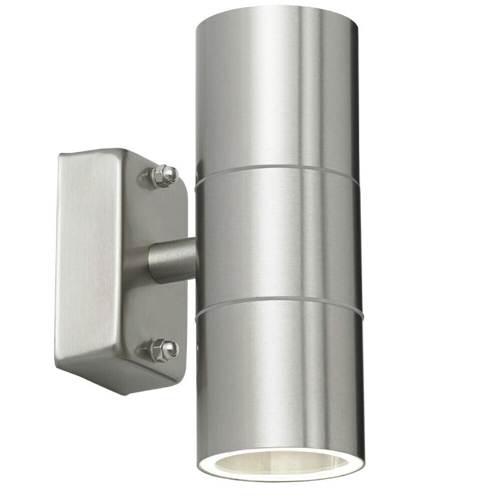 Loops IP44 Outdoor Accent Lamp Stainless Steel Up & Down External Wall Light 2x GU10 in Metallics