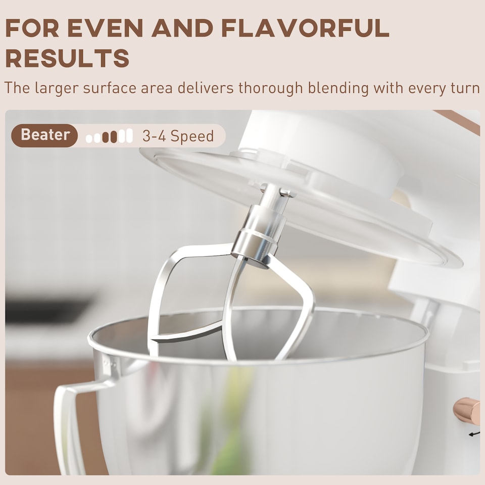 image 1 of HOMCOM Stand Mixer, 4.5L Food Mixer for Baking, 6 Speeds and Pulse Setting, 1300W Cake Electric Whisk with Dough Hook, Whisk, Stainless Steel Bowl, Splash Guard, Beater, White