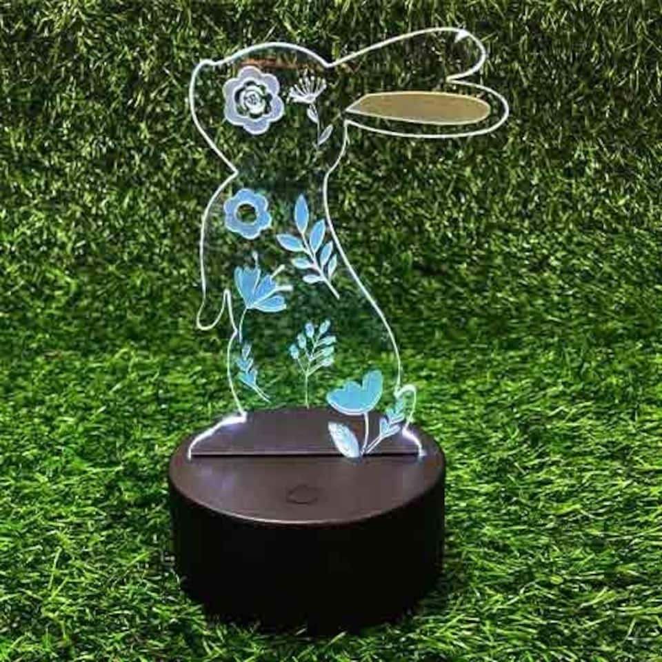 image 1 of Easter Floral Bunny Clear Acrylic Sign with LED Light Base