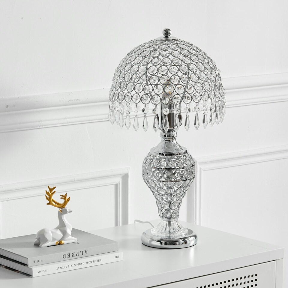 image 1 of Living and Home Umbrella Crystal Table Lamp 3 Light Tones for Bedroom | Multi