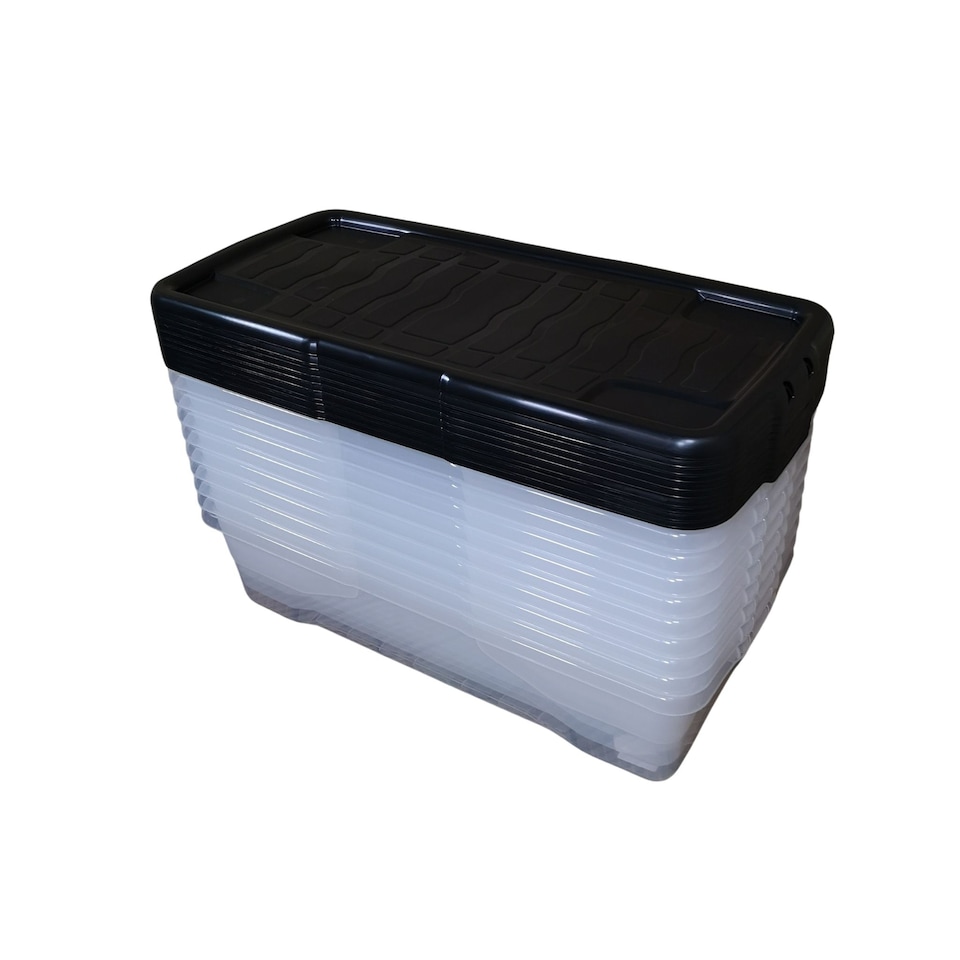 image 1 of 10 x 42L Clear Under Bed Storage Box with Black Lid, Stackable and Nestable Design Storage Solution | White | White