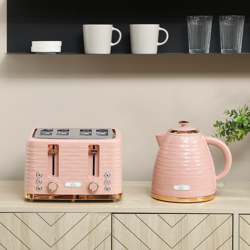 image 1 of HOMCOM Kettle and Toaster Set 1.7L Kettle & 4 Slice Toaster, Light Pink