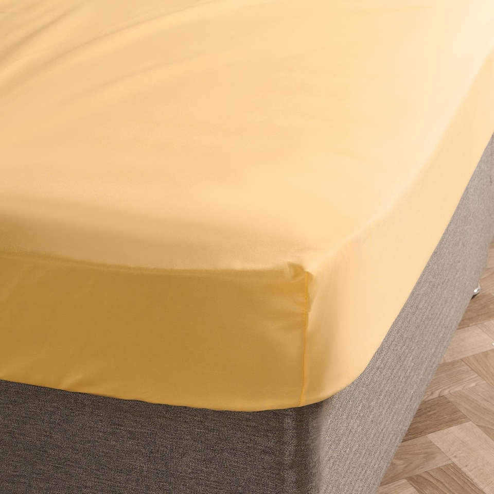 image 1 of OHS Ultra Soft Microfibre Plain Fitted Bed Sheet | Yellow | Lemon | Double