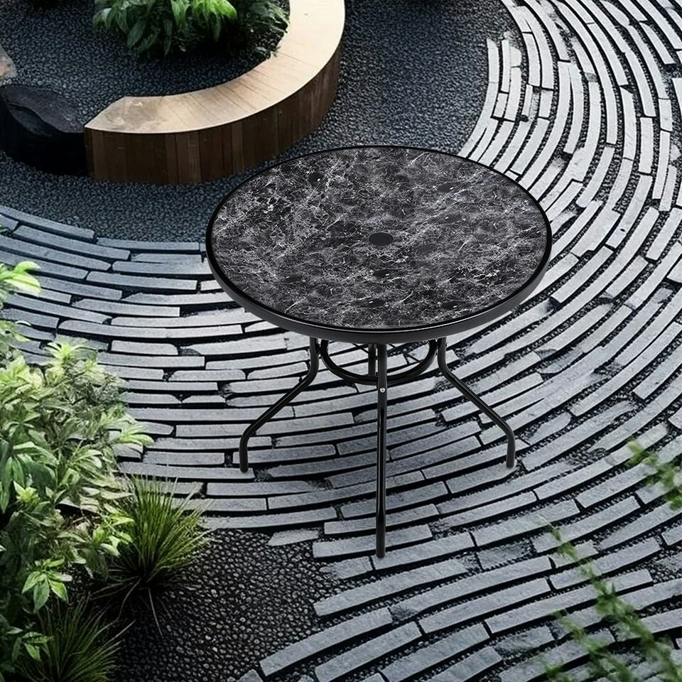 image 1 of Living and Home Garden Tempered Glass Marble Coffee Table - Black