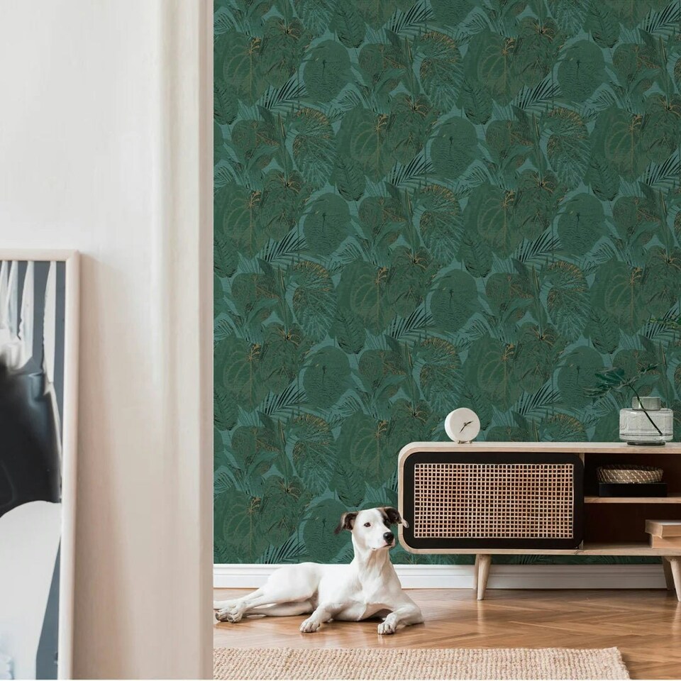 image 1 of Exotic Oasis Wallpaper in Teal Multi