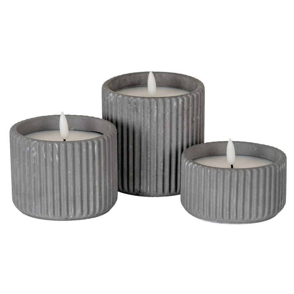 image 1 of Luxe Collection Natural Glow Ribbed Large Led Candle - Wax - L9 x W9 x H9 cm - Grey