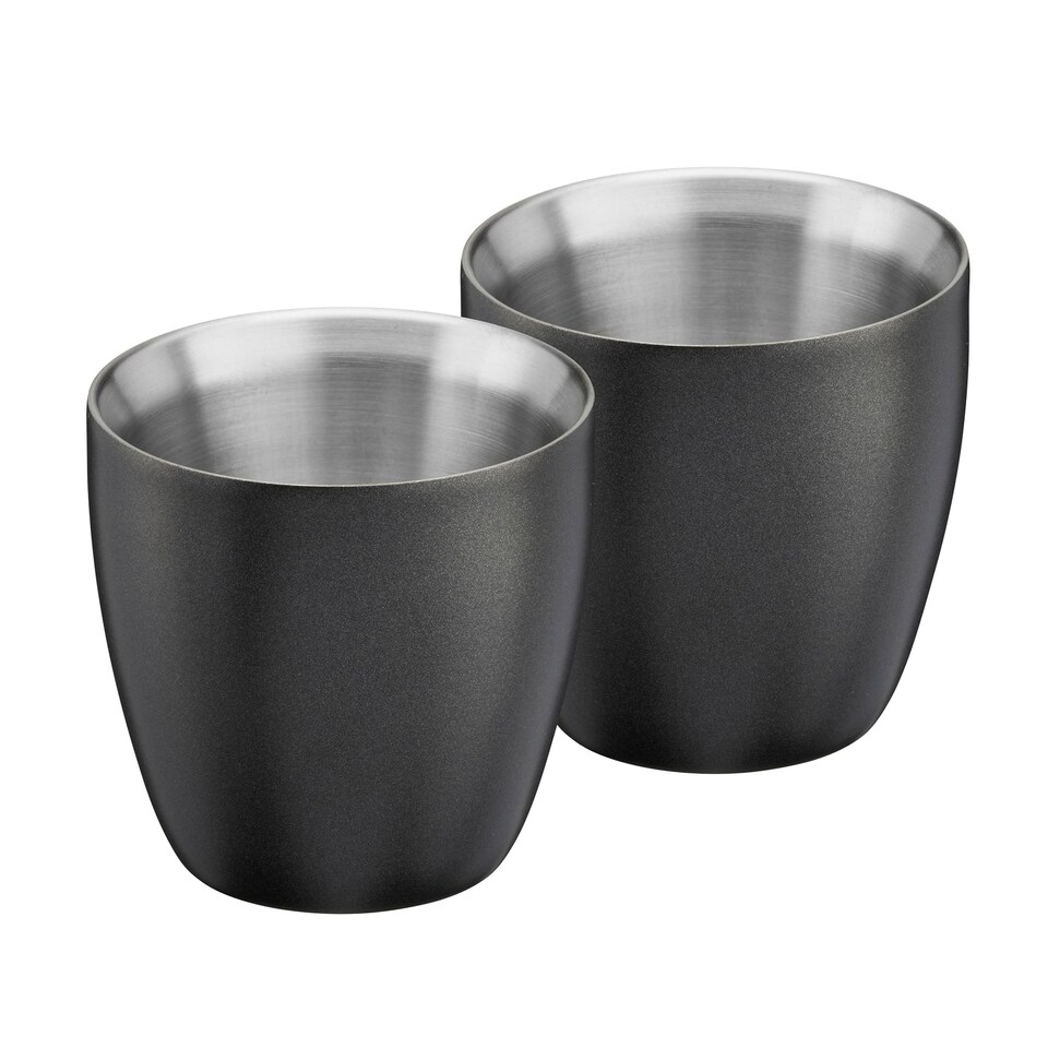 image 1 of Set of 2 Stainless Steel Espresso Coffee Cups – 90ml Double Wall Insulated Mini Drinking Mugs | Black | Black | 2