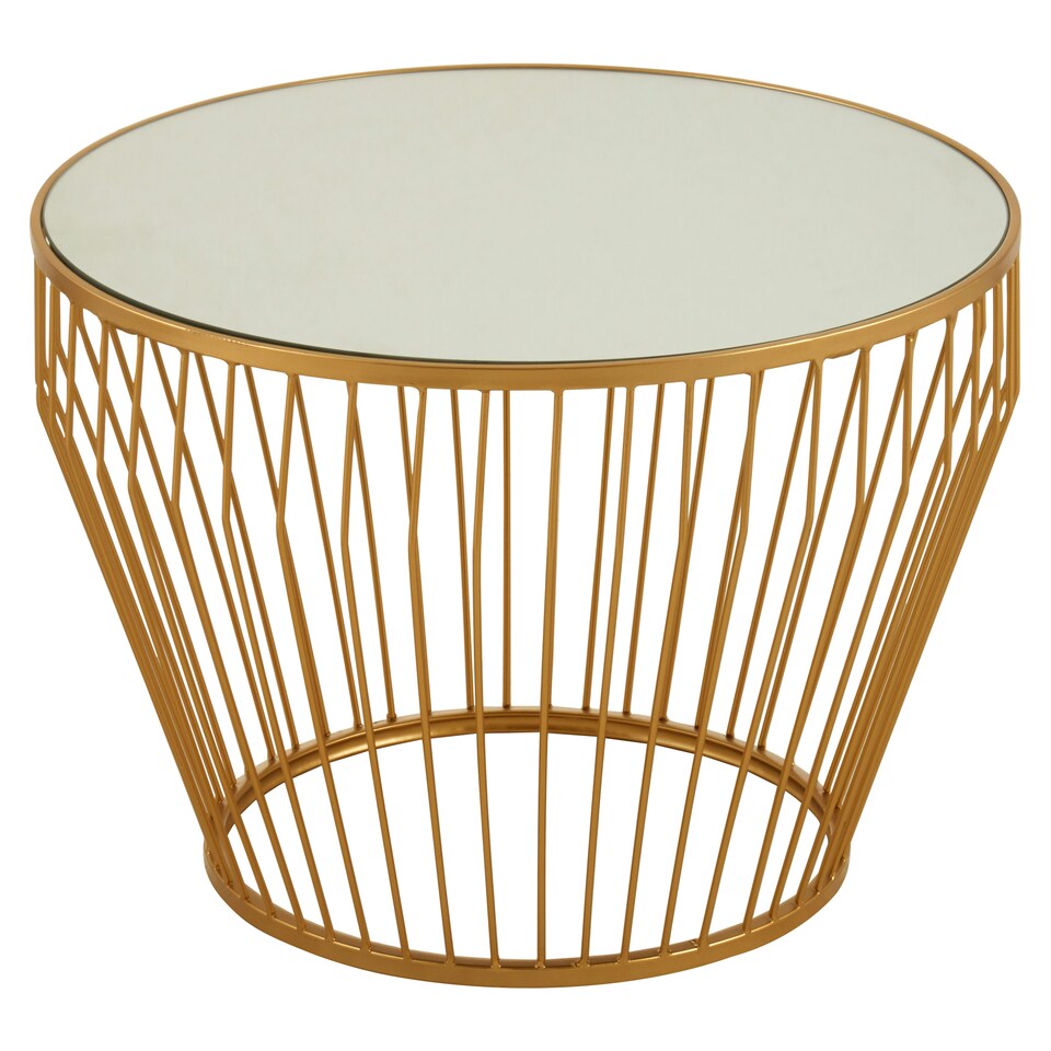 image 1 of Gold Finish Tapered Design Side Table,Bedside Table With Round Mirrored Top, Accent Table,Ideal For Lounge Gold