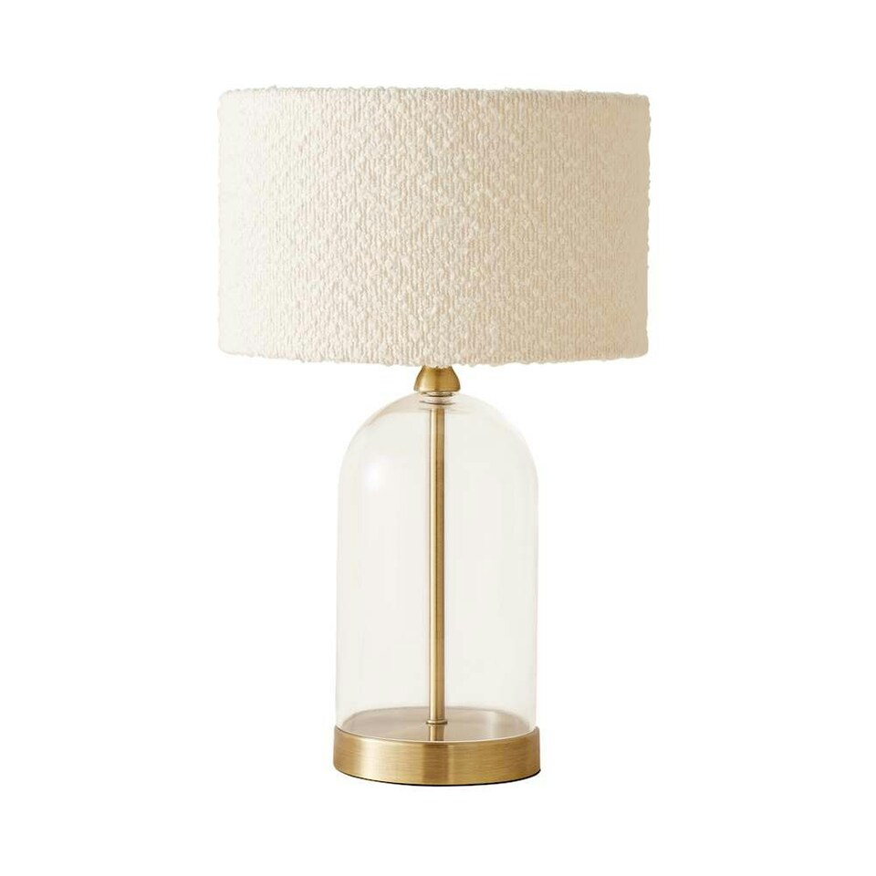 image 1 of ValueLights Jessy Glass and Gold Metal Bedside Table Lamp with a Cream Boucle Lampshade Cream