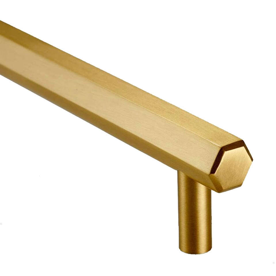 image 1 of Pushka Home Solid Brass Hexagon Bar Handle 384mm - Brushed Gold Finish Gold