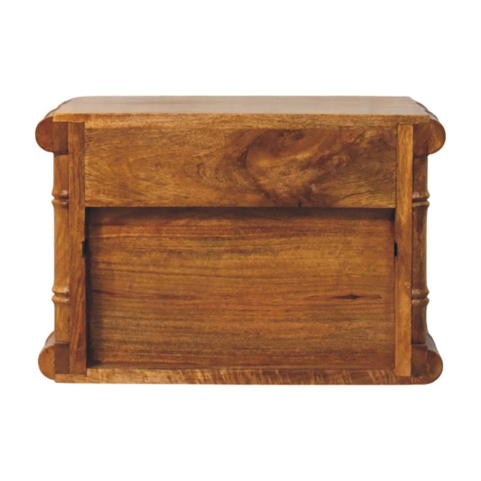 image 1 of Artisan Furniture Solid Wood Bamboo Open Bedside in Amber Oak Finish, 1 Drawer & 1 Shelf, Brown
