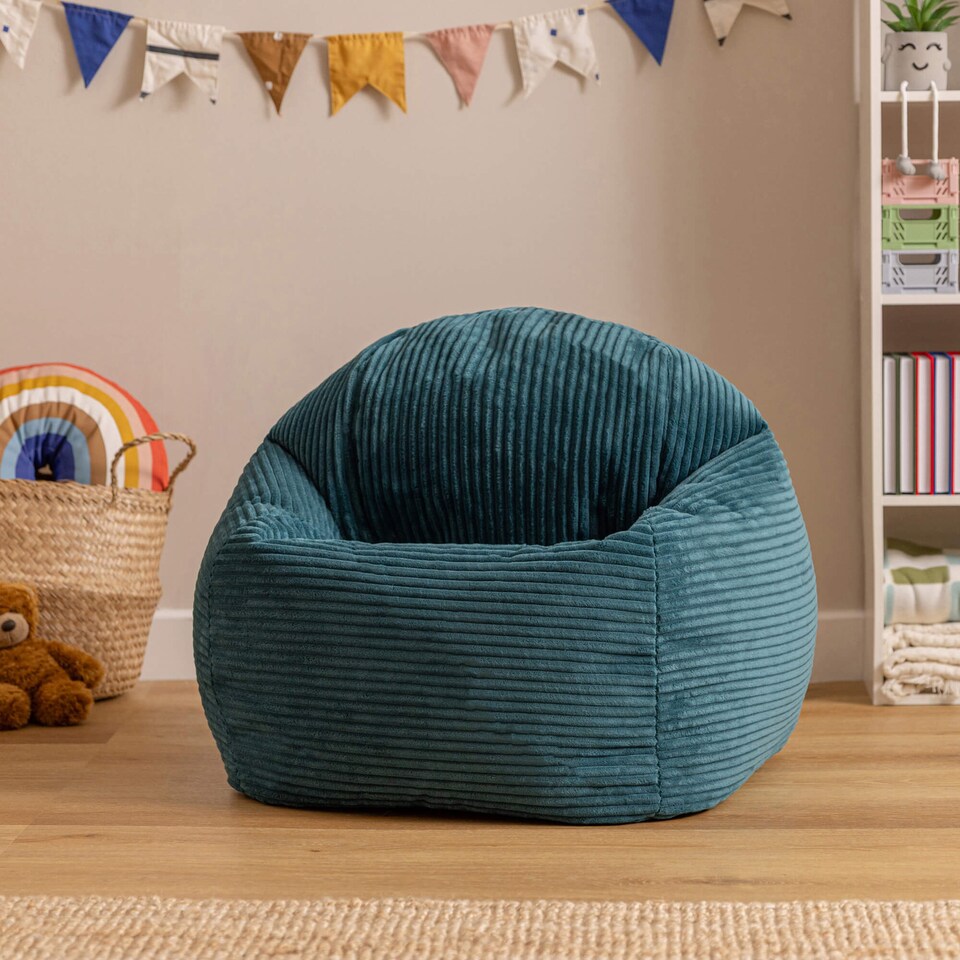 image 1 of icon Kids Kingston Cord Classic Bean Bag and Mini Square Footstool, Teal