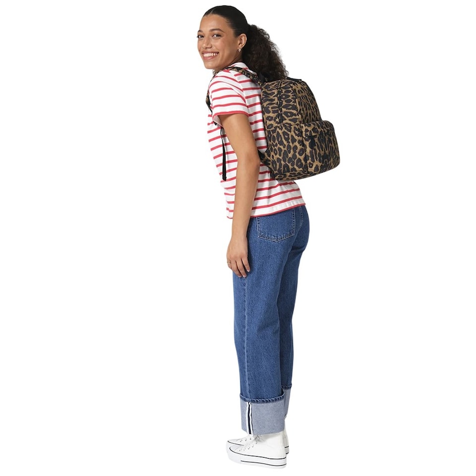 image 1 of Bagbase Leopard Print Mini Backpack | Black | Black/Brown | One Size | 1