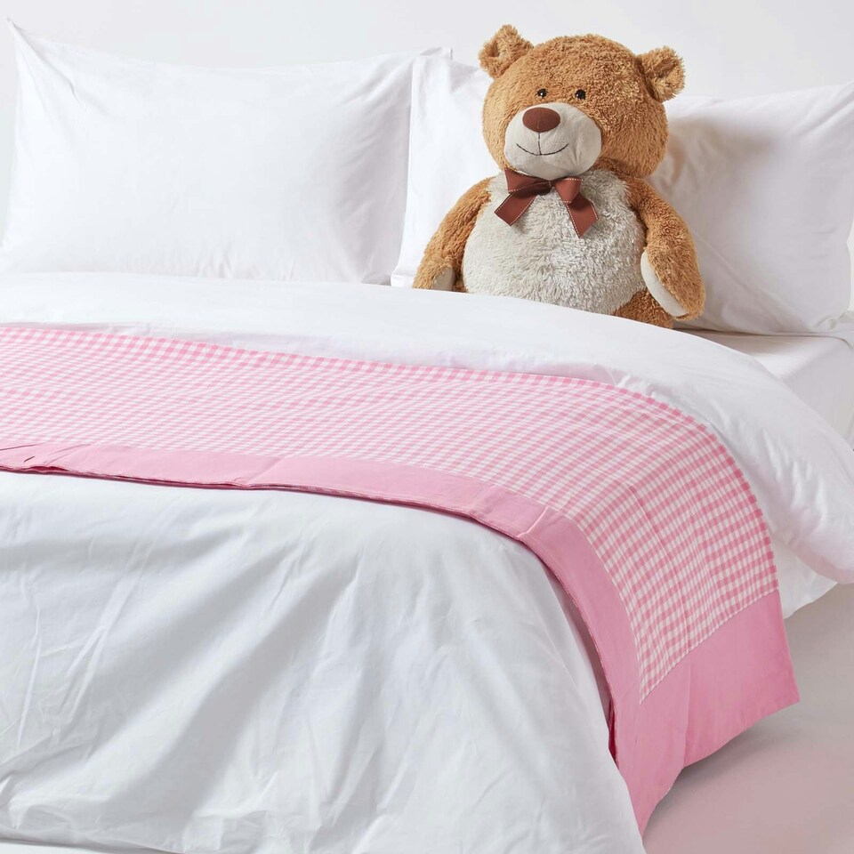 image 1 of Homescapes Cotton Gingham Check Pink Throw - 150 x 200 cm | Pink