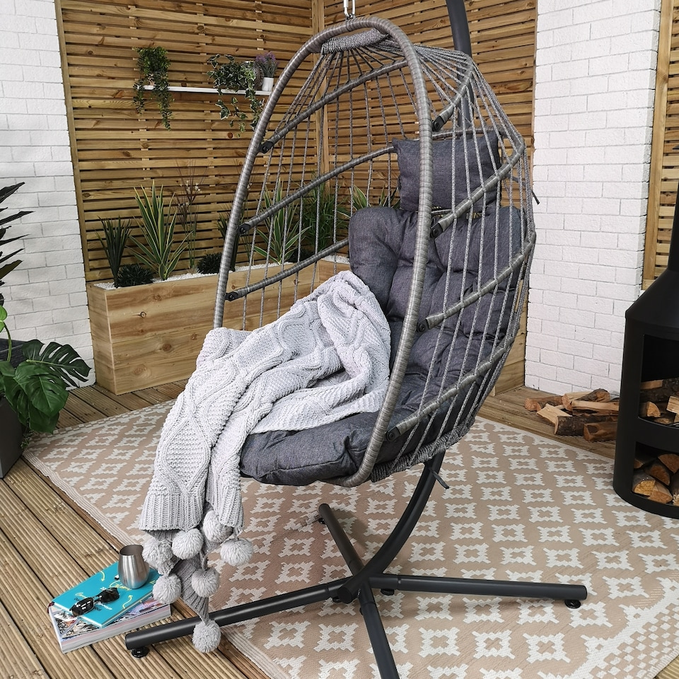 image 1 of Grey Hanging Egg Chair With Stand & Waterproof Cover | Grey | Grey