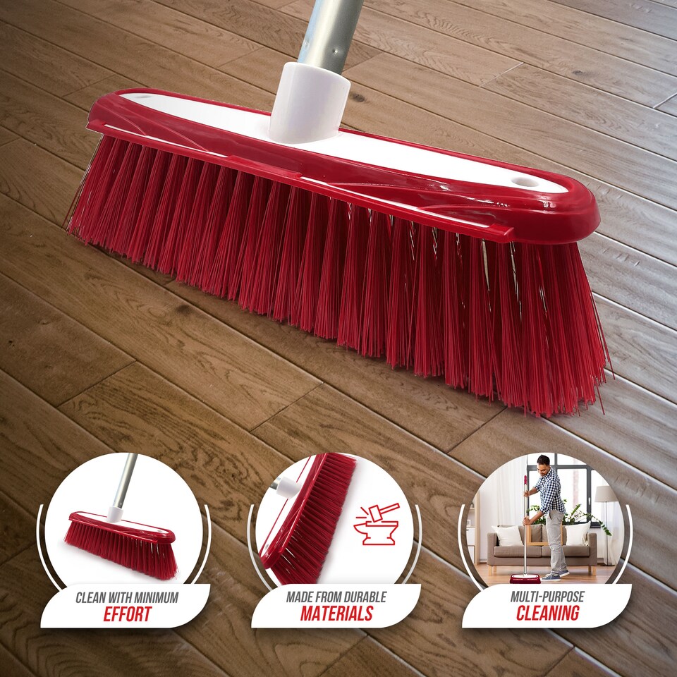 image 1 of Colour Coded Indoor Sweeping Broom with Scraper