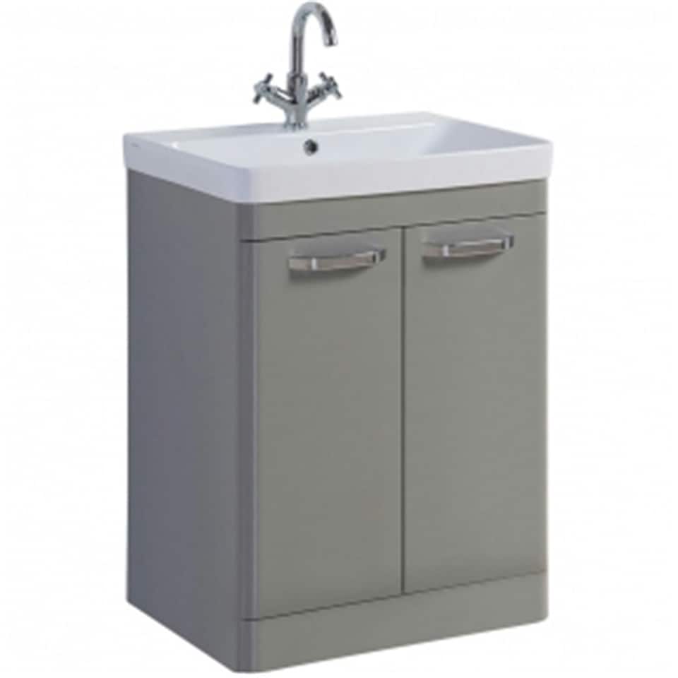 image 1 of Bathroom 2-Door Floor Standing Vanity Unit with Basin 600mm Wide White 1 Tap Hole - Basalt Grey  - Brassware Not Included | White | White | 1