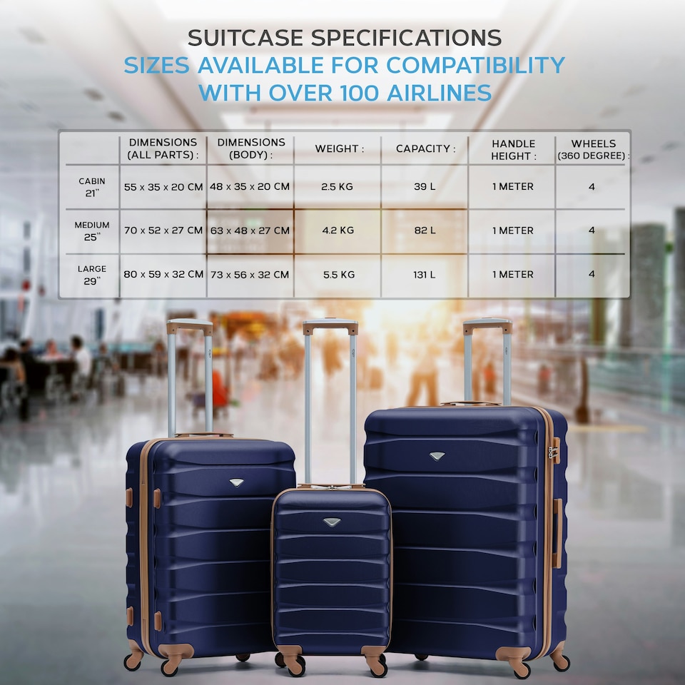 image 1 of Flight Knight 29" Extra Large Suitcase – 20kg Capacity Hard Shell Check-In Luggage with 4 Wheels  100+ Airlines Approved: Ryanair, EasyJet, Jet2, Wizz Air, BA | Blue | Navy/Tan | Large