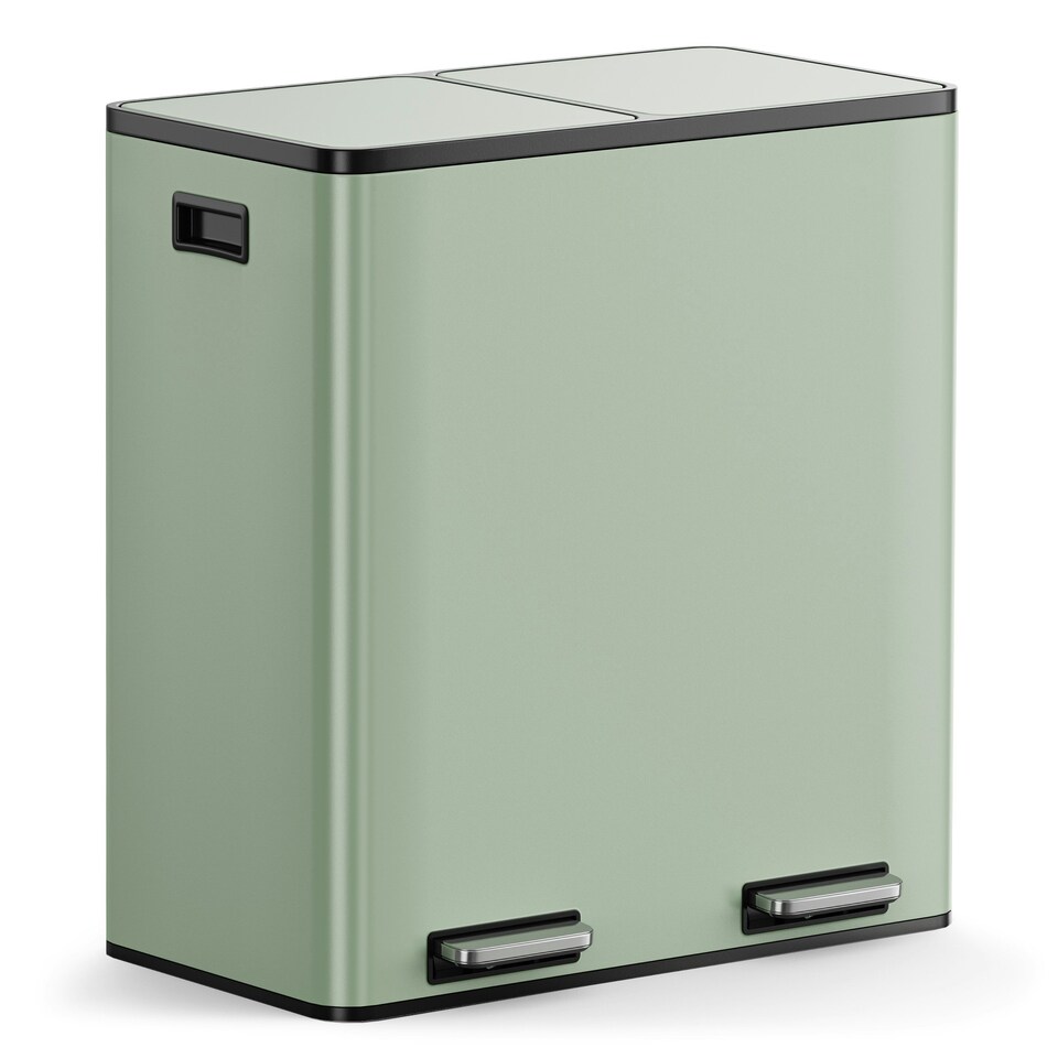 image 1 of VonHaus 60L Sage Green Kitchen Bin, Large 2 Compartment Recycling Bin (2 x 30L) Green
