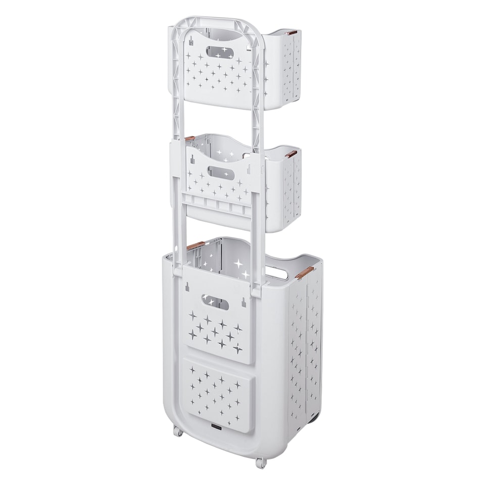 image 1 of Living and Home 3-Tier Foldable Laundry Baskets with Casters,L