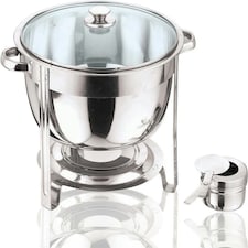 Stainless Steel Round Chafing Dish Buffet Dish Party Food Warmer with Glass Lid, 8.5 litres, Silver