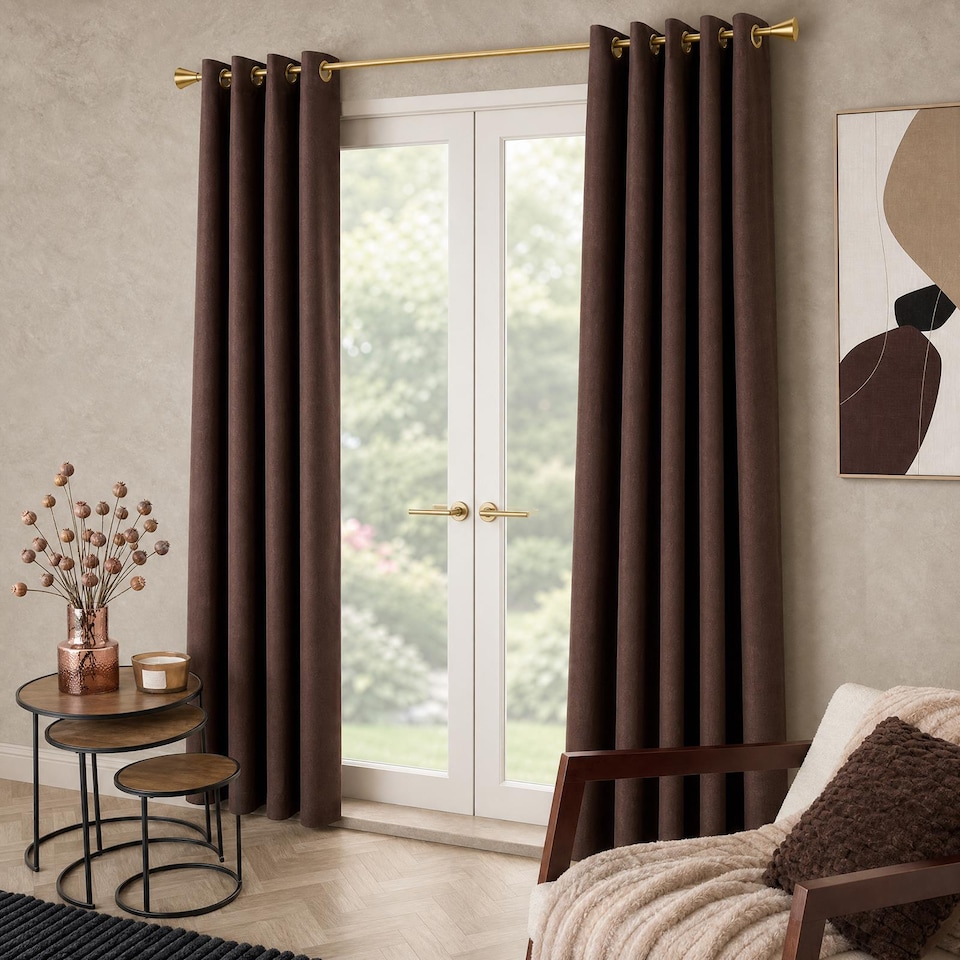 image 1 of OHS Woven Texture Pair of Eyelet Curtains Ready Made Blackout
