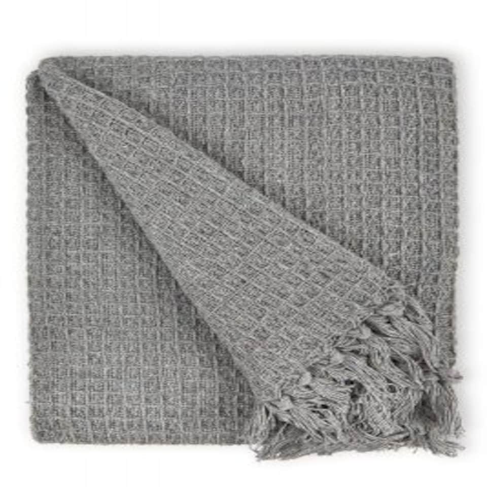image 1 of Waffle Collection Recycled Cotton Throw in Silver (90" x 100")