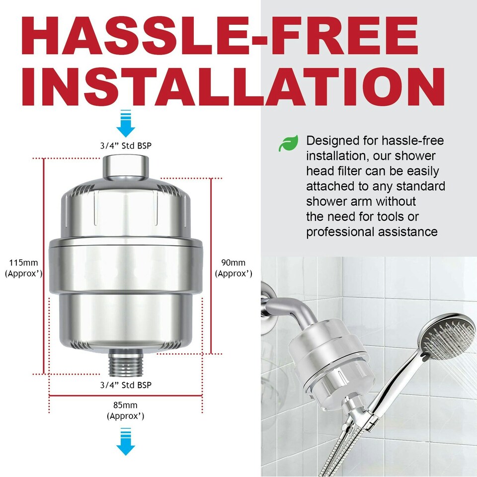 image 1 of SPARES2GO Universal Shower Head 15 Stage Filter Hard Water Purifier Softener (Chrome Effect) Silver
