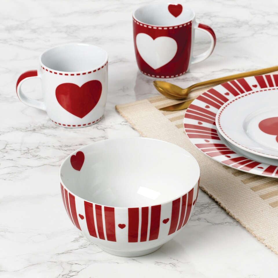 image 1 of 16pc Nordic Red Heart Dinner Set