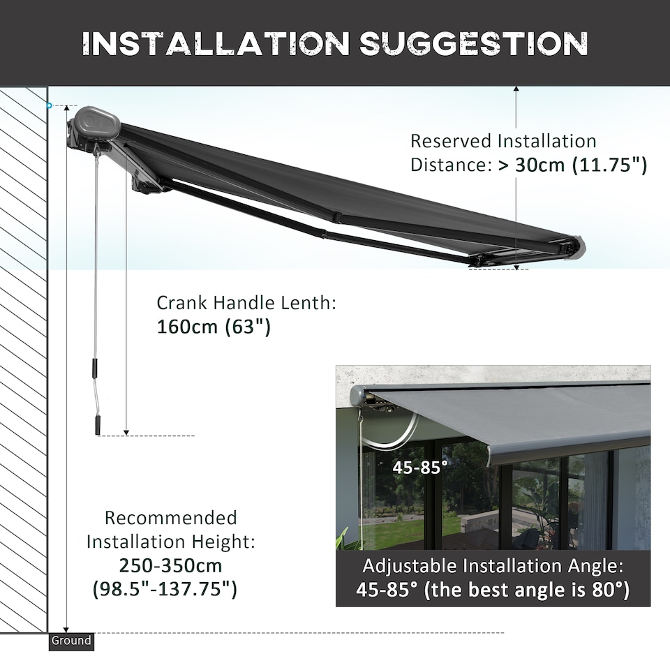 image 1 of Outsunny 3x2.5m LED Light Full Cassette Case Electric/Manual Awning Door Window Sun Shade Patio Canopy Retractable w/ Remote Grey