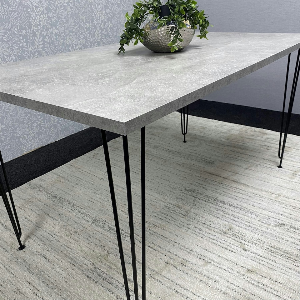 image 1 of Modern Grey Rectangular Dining Table with Hairpin Legs  Compact Kitchen & Dining Room Table (L140) Grey