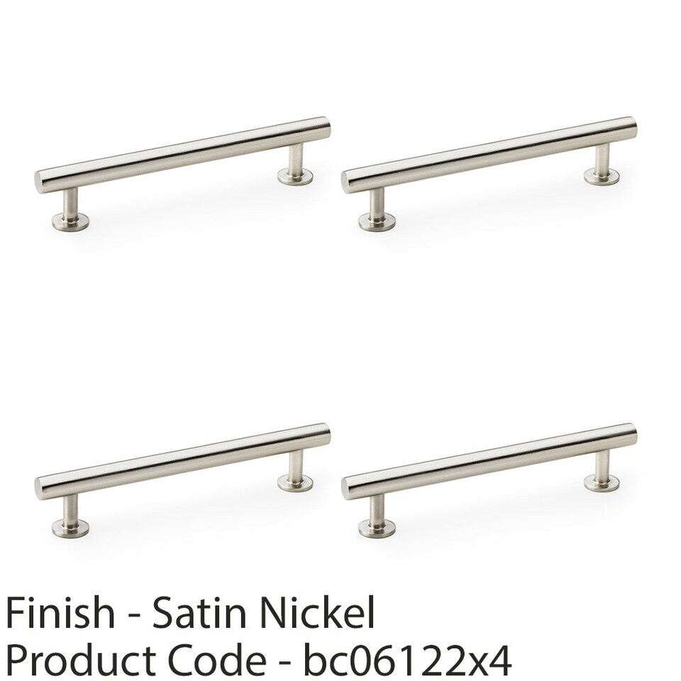 image 1 of 4 PACK - Round T Bar Pull Handle - Satin Nickel - 128mm Centres SOLID BRASS Drawer Door