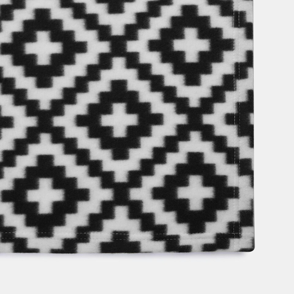 image 1 of OHS Geometic Grid Print Soft Polar Fleece Blanket Throw, 120x150cm - Mono