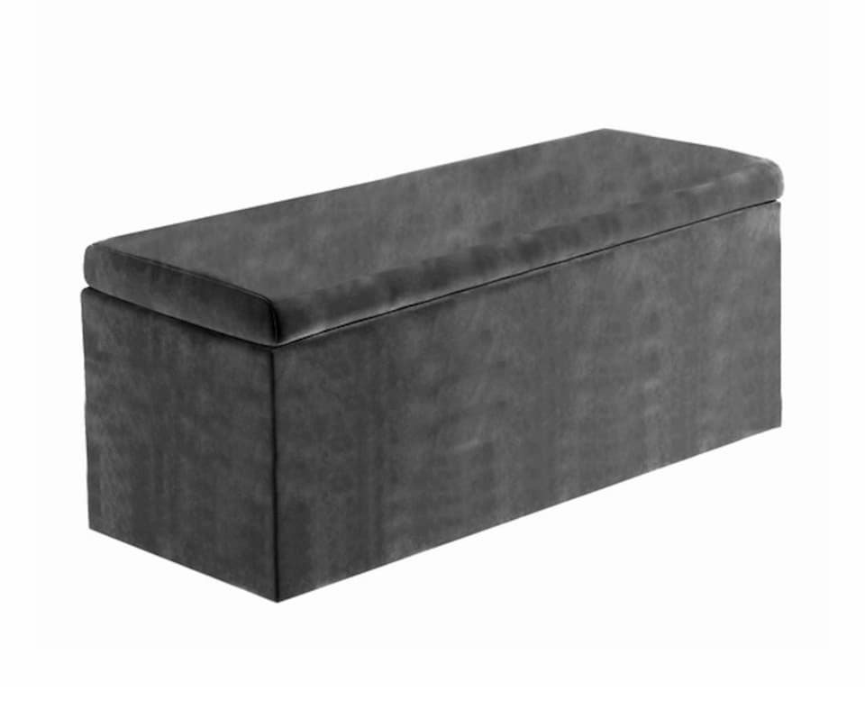 image 1 of 180cm Large Plain Safar Storage Ottoman Box, Steel Grey Plush Velvet Upholstered Deep Storage Ottoman End of Bed Bench