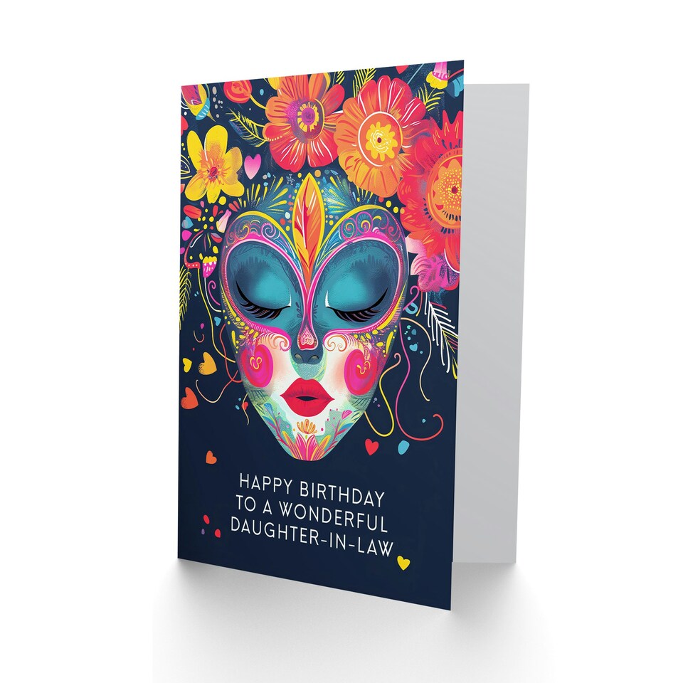 image 1 of Law Floral Headdress Love Hearts Flowers Daughter in Law Birthday Card
