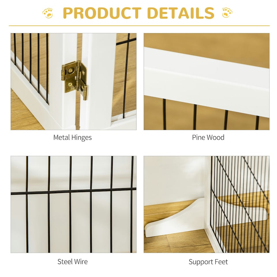 image 1 of PawHut Freestanding Pet Dog Gate 6 Panel Foldable Wooden Playpen 432cm Long