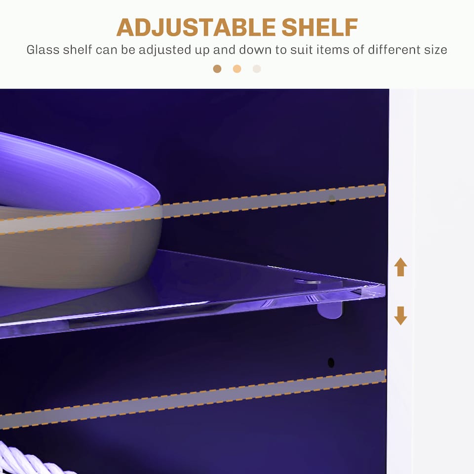 image 1 of HOMCOM TV Stand Cabinet, 145cm Modern TV Unit with Glass Shelves, RGB LED Light for Living Room, Entertainment Unit for 32 40 43 50 52 55 60 inch 4k TV, White