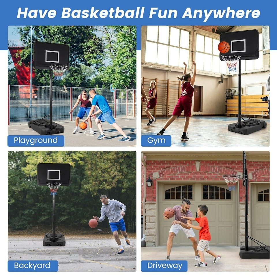 image 1 of COSTWAY Adjustable Portable Basketball Hoop Goal System Black | Standard