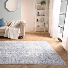 OHS Vintage Print Washable Indoor Carpet Floor Rug, 160x230cm - Blue Blue | 160x230cm