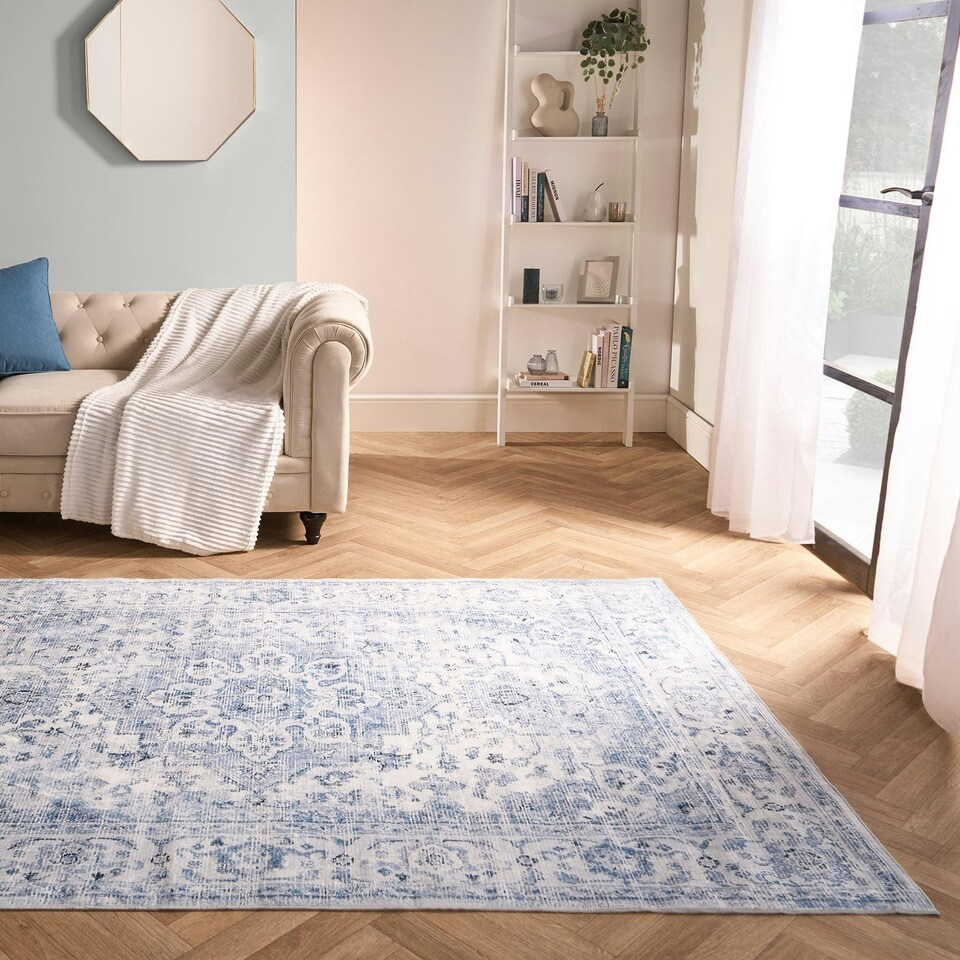image 1 of OHS Vintage Print Washable Indoor Carpet Floor Rug, 160x230cm - Blue Blue | 160x230cm