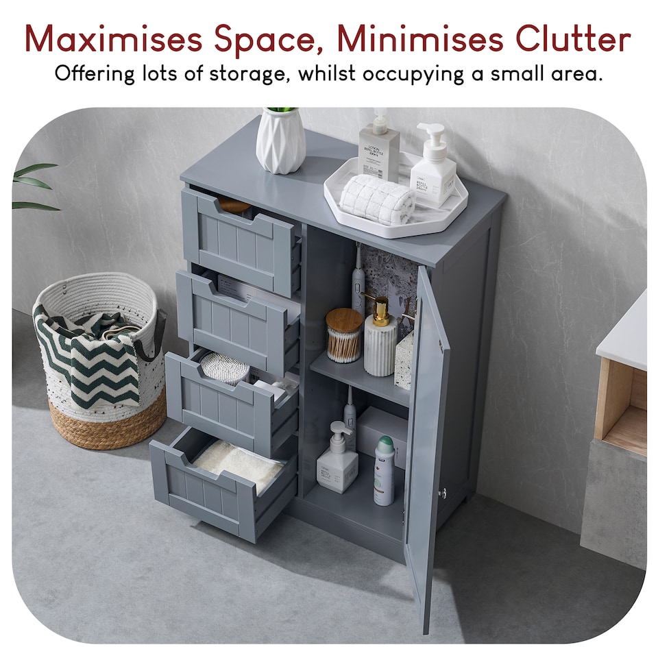 image 1 of Bath Vida Priano 4 Drawer 1 Door Freestanding Bathroom Storage Cabinet, Grey