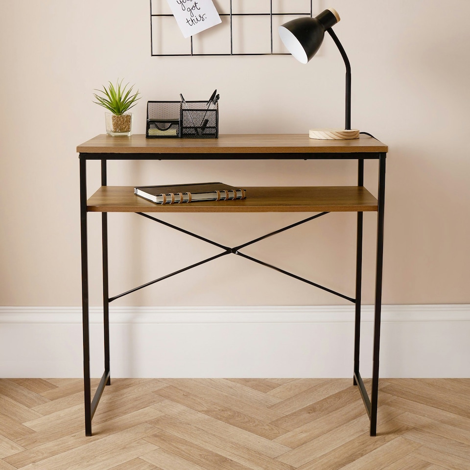 image 1 of OHS Wooden Home Office Shelving Modern Side Table Workstation Desk - Natural