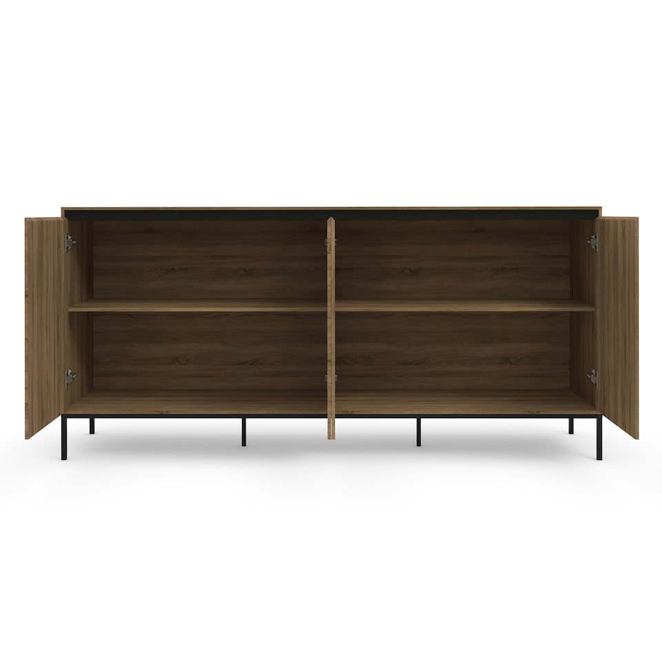 image 1 of Bari Higboard with 1 Door / 2 Drawers in Oak Look Brown | oak/black