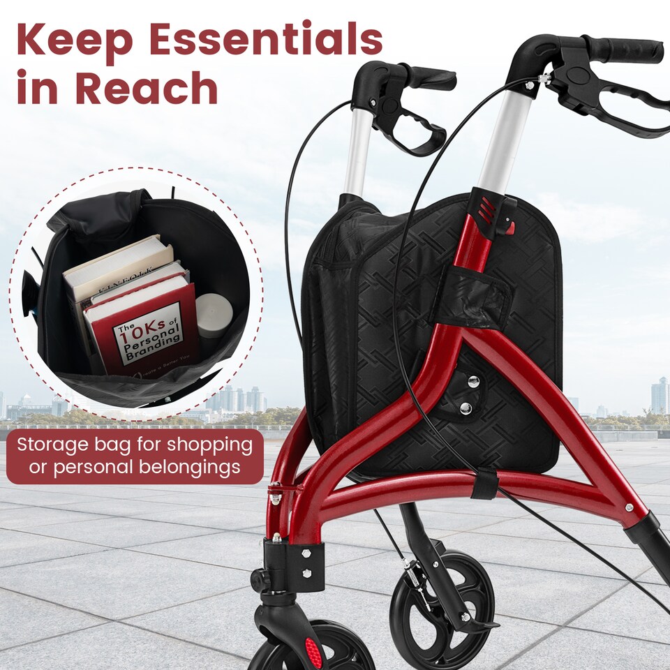 image 1 of COSTWAY Lightweight Walker for Seniors Foldable Rollator Walker-Red