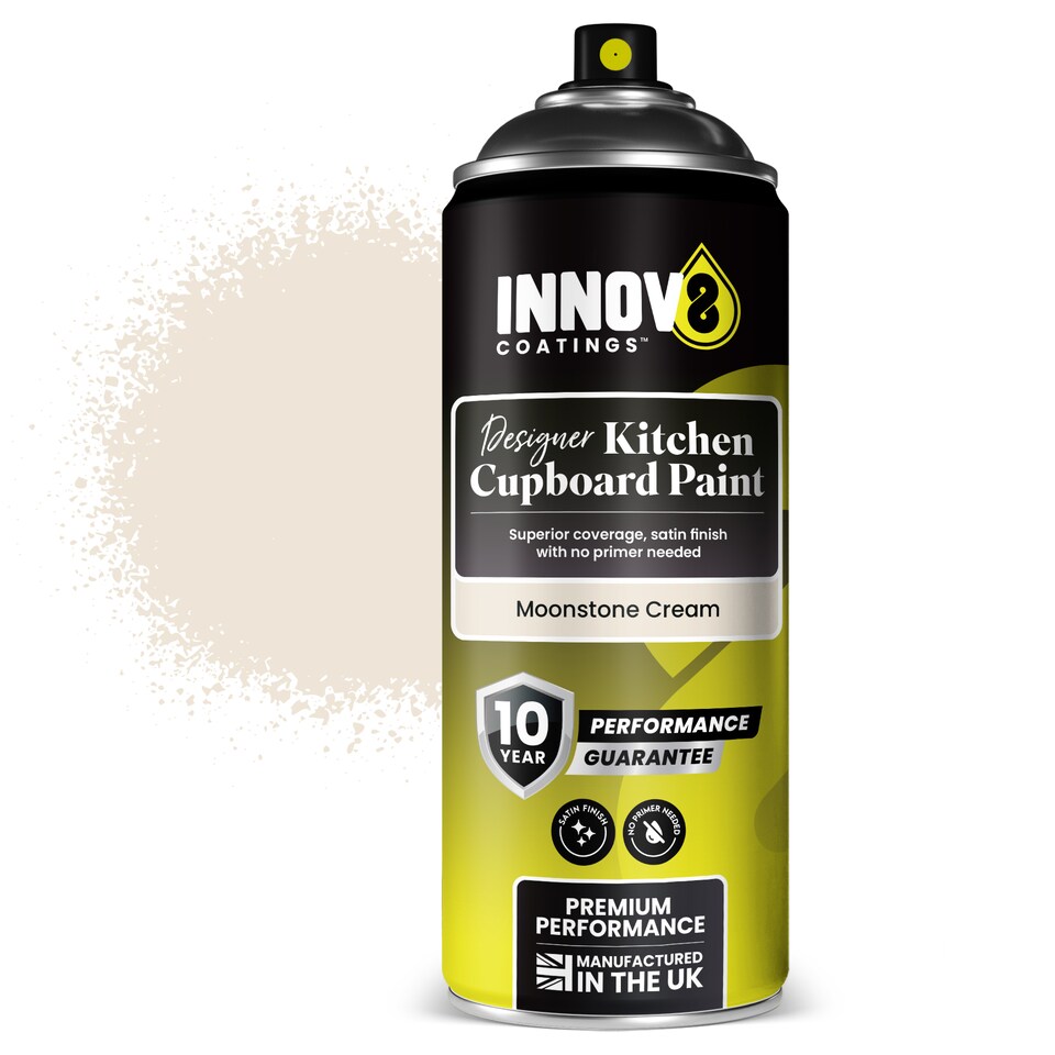 image 1 of INNOV8 COATINGS Kitchen Cupboard Spray Paint 400ml - Satin Finish - No Primer Required - Fast Drying Cabinet & Furniture Paint - Moonstone CREAM