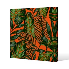 Green Tropical Leaves on Orange (Canvas Print) / 127 x 127 x 4cm | Multi